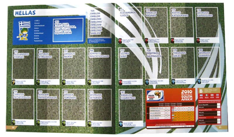 Panini Checkliste WM 2010 Griechenland ohne Sticker