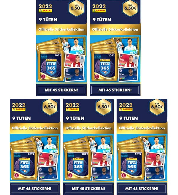 Panini FIFA 365 2022 Sticker - 5 Blister mit 225 Stickern