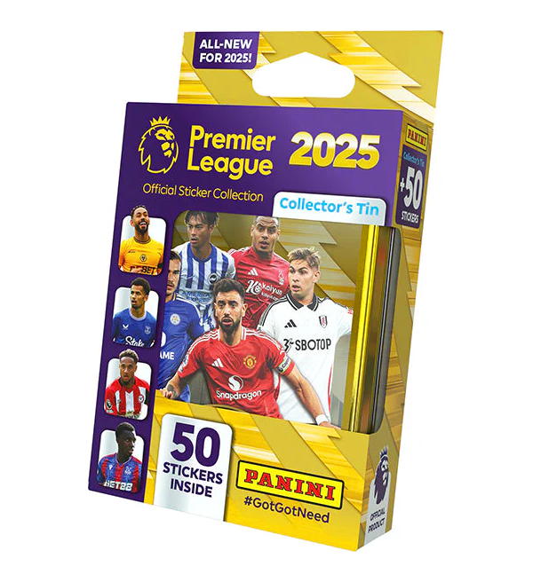 Panini Premier League 2025 Sticker Collectors Tin mit 10 Tüten (=50 Sticker), Stickerpoint